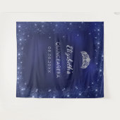 Quinceanera blauwe glitterspoeder aangepaste naam wandkleed (Voorkant (horizontaal))