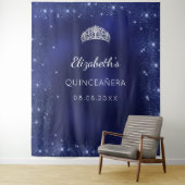 Quinceanera blauwe glitterspoeder aangepaste naam wandkleed (In situ)