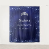 Quinceanera blauwe glitterspoeder aangepaste naam wandkleed (Voorkant)