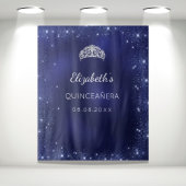 Quinceanera blauwe glitterspoeder aangepaste naam wandkleed