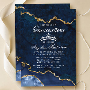 Quinceanera Blauwe Gouden Marmer Agate Geode Kaart