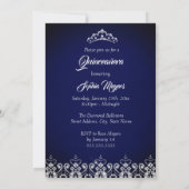 Quinceanera Blauwe Navy Sparkle Diamond Tiara Bow Kaart (Achterkant)