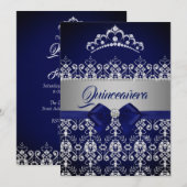 Quinceanera Blauwe Navy Sparkle Diamond Tiara Bow Kaart (Voorkant / Achterkant)