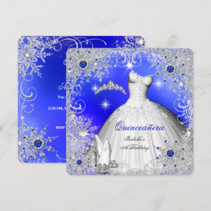 Quinceanera Blauwe Parel Zilveren Winter Sneeuwvlo Kaart