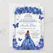 Quinceañera Blauwe Rozen Bloemen Prinses Vlinders Kaart (Voorkant)