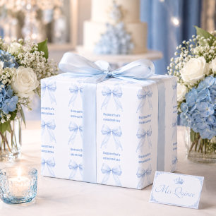 Quinceanera blauwe strik parels cadeaupapier