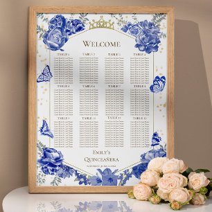 Quinceanera Blauwe Zitkaart Teken Vlinders Poster