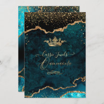 Quinceanera, Blauwgroen blauw Agate Faux Gold Conf