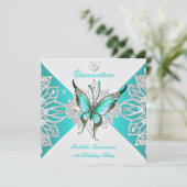Quinceanera  Blauwgroen blauw Butterfly Tiara 2 Kaart (Staand voorkant)