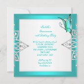 Quinceanera  Blauwgroen blauw Butterfly Tiara 2 Kaart (Achterkant)