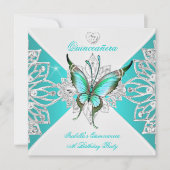 Quinceanera  Blauwgroen blauw Butterfly Tiara 2 Kaart (Voorkant)