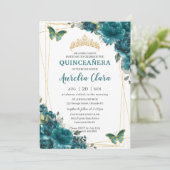 Quinceañera Blauwgroen Blauw groene vlinderbloemvl Kaart (Staand voorkant)