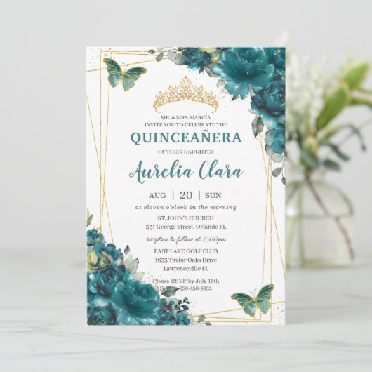 Quinceañera Blauwgroen Blauw groene vlinderbloemvl Kaart (Staand voorkant)