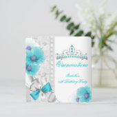Quinceanera Blauwgroen blauw wit Floral Diamond Ti Kaart (Staand voorkant)