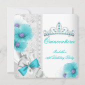Quinceanera Blauwgroen blauw wit Floral Diamond Ti Kaart (Voorkant)