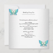 Quinceañera Blauwgroen Blauw Wit Vlinder Diamant 2 Kaart (Achterkant)