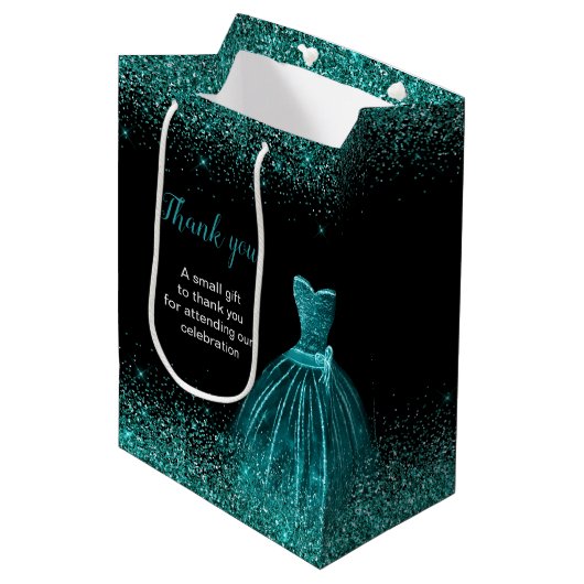 Quinceanera Blauwgroen Blauwe Jurk Faux Glitter Medium Cadeauzakje (Voorkant Gekanteld)