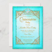 Quinceanera Blauwgroen blauwe parelfoto Gold Tiara Kaart (Voorkant)