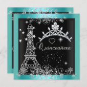 Quinceanera Blauwgroen Blue Glitter Tiara Eiffel T Kaart (Voorkant / Achterkant)