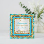 Quinceanera Blauwgroen Blue Gold Diamond Horriage Kaart (Staand voorkant)