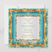 Quinceanera Blauwgroen Blue Gold Diamond Horriage Kaart (Achterkant)