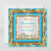 Quinceanera Blauwgroen Blue Gold Diamond Horriage Kaart (Voorkant)