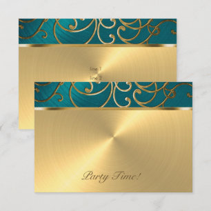 Quinceanera Blauwgroen Blue Green en Gold Filigree Kaart