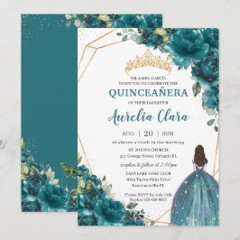 Quinceañera Blauwgroen Blue Green Floral Princess Kaart