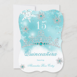 Quinceanera Blauwgroen Blue Pearl Snowflake 15 Bir Kaart