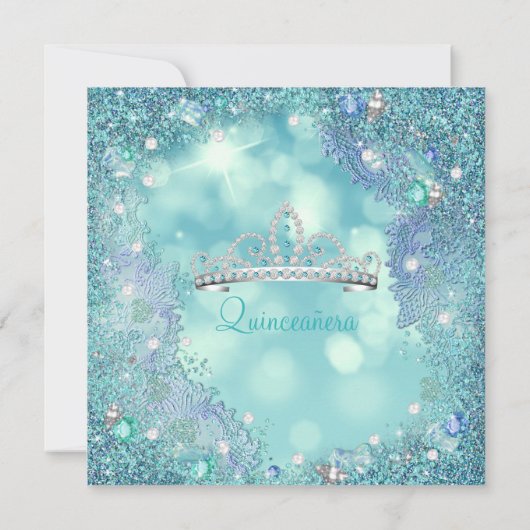 Quinceanera Blauwgroen Blue Pearls Ocean Sky Kaart (Achterkant)