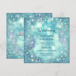 Quinceanera Blauwgroen Blue Pearls Ocean Sky Kaart