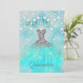 Quinceanera Blauwgroen Blue Silver 15th Birthday P Kaart (Staand voorkant)
