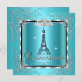 Quinceanera Blauwgroen Blue Silver Tiara Eiffel To Kaart (Voorkant / Achterkant)