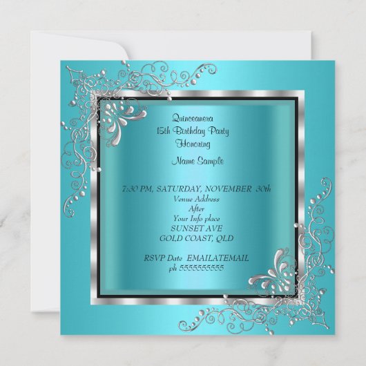 Quinceanera Blauwgroen Blue Silver Tiara Eiffel To Kaart (Achterkant)