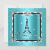 Quinceanera Blauwgroen Blue Silver Tiara Eiffel To Kaart (Voorkant)