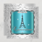 Quinceanera Blauwgroen Blue Silver Tiara Eiffel To Kaart (Voorkant / Achterkant)