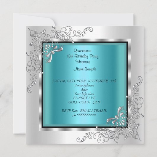 Quinceanera Blauwgroen Blue Silver Tiara Eiffel To Kaart (Achterkant)