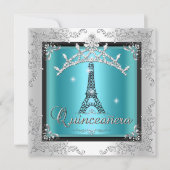 Quinceanera Blauwgroen Blue Silver Tiara Eiffel To Kaart (Voorkant)