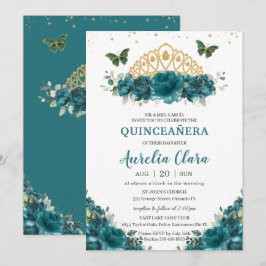 Quinceañera Blauwgroen Cyaan Floral Butterflies Cr Kaart