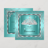 Quinceanera Blauwgroen Diamond Tiara 15e verjaarda Kaart (Voorkant / Achterkant)