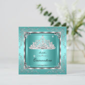 Quinceanera Blauwgroen Diamond Tiara 15e verjaarda Kaart (Staand voorkant)