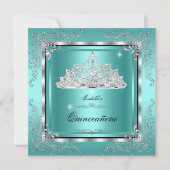 Quinceanera Blauwgroen Diamond Tiara 15e verjaarda Kaart (Voorkant)