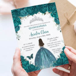 Quinceañera Blauwgroen Floral Butterflies Silver T Kaart