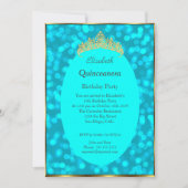 Quinceanera Blauwgroen Gold Birthday Party Invitat Kaart (Voorkant)