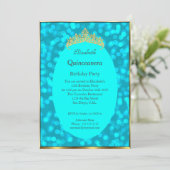 Quinceanera Blauwgroen Gold Birthday Party Invitat Kaart (Staand voorkant)