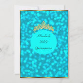 Quinceanera Blauwgroen Gold Birthday Party Invitat Kaart (Achterkant)