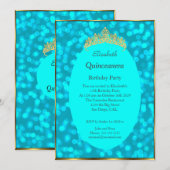 Quinceanera Blauwgroen Gold Birthday Party Invitat Kaart (Voorkant / Achterkant)