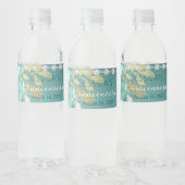 Quinceanera Blauwgroen Gold Glitter Water Fles Lab Waterfles Etiket (Flessen)