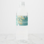 Quinceanera Blauwgroen Gold Glitter Water Fles Lab Waterfles Etiket (Voorkant)