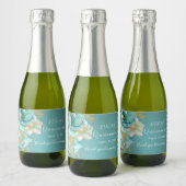 Quinceanera Blauwgroen Goud Bloemen Mini Mousseren Sparkling Wijnetiket (Flessen)